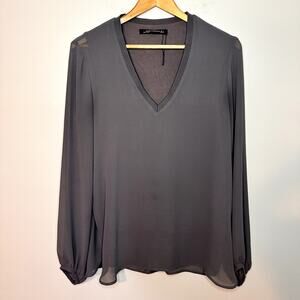 Zara Women Gray Blouse Long Sheer Cuffed Sleeve size S